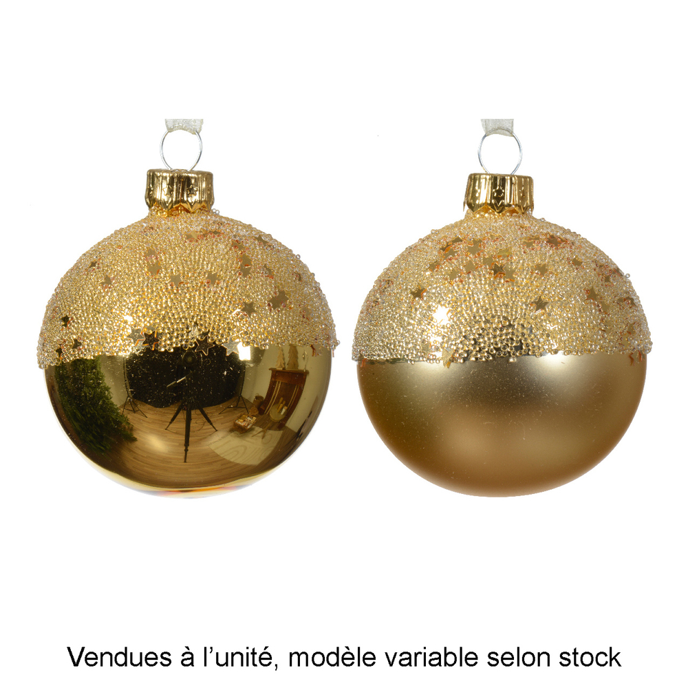 Boule de Noël en verre : ballotine haut étoile, coloris or - D.6cm