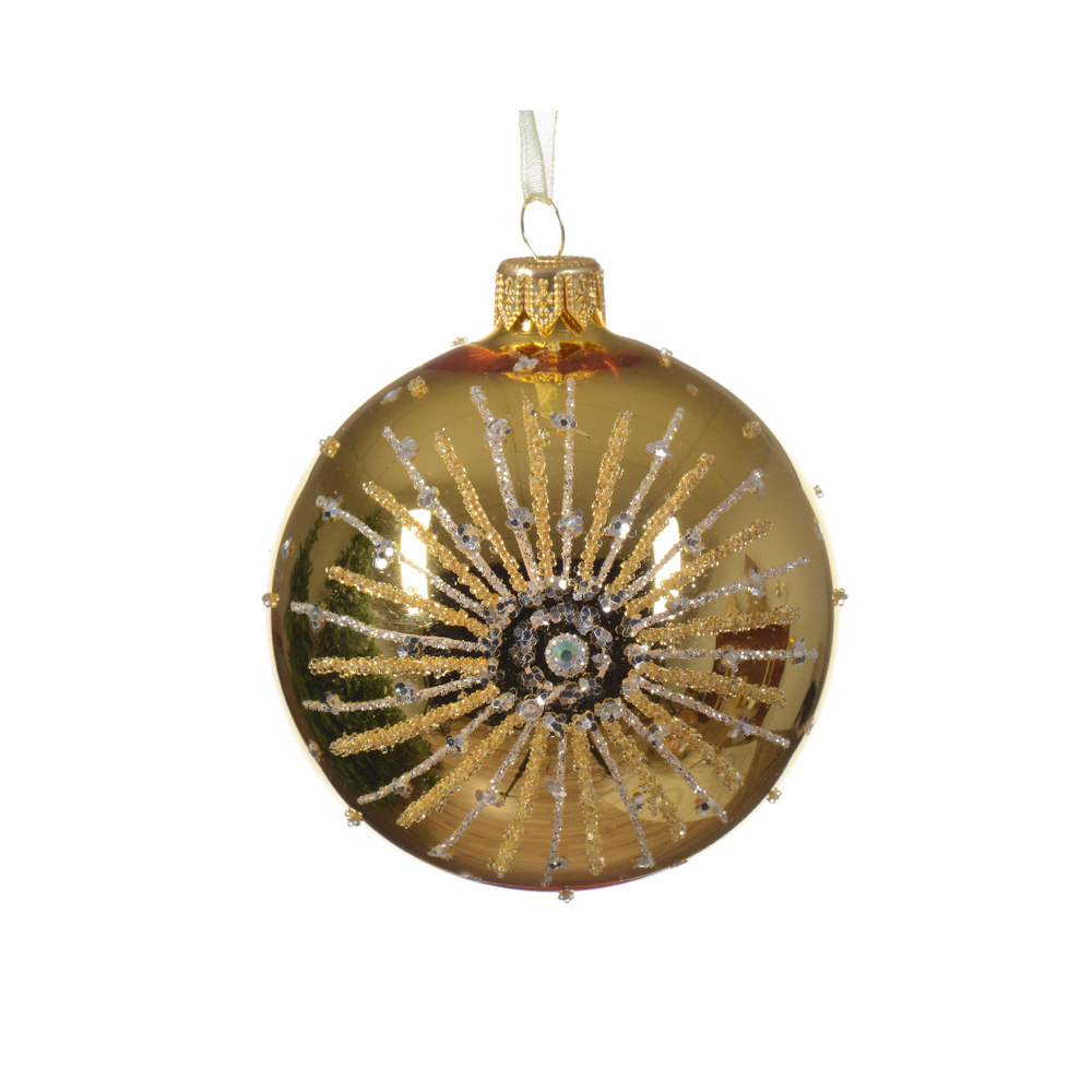 Boule de Noël en verre : étoile polaire, coloris doré - D.8cm