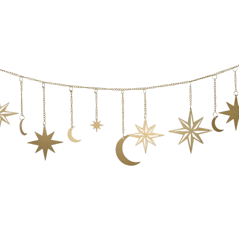 Guirlande décorée de lunes et étoiles en fer H 80 cm