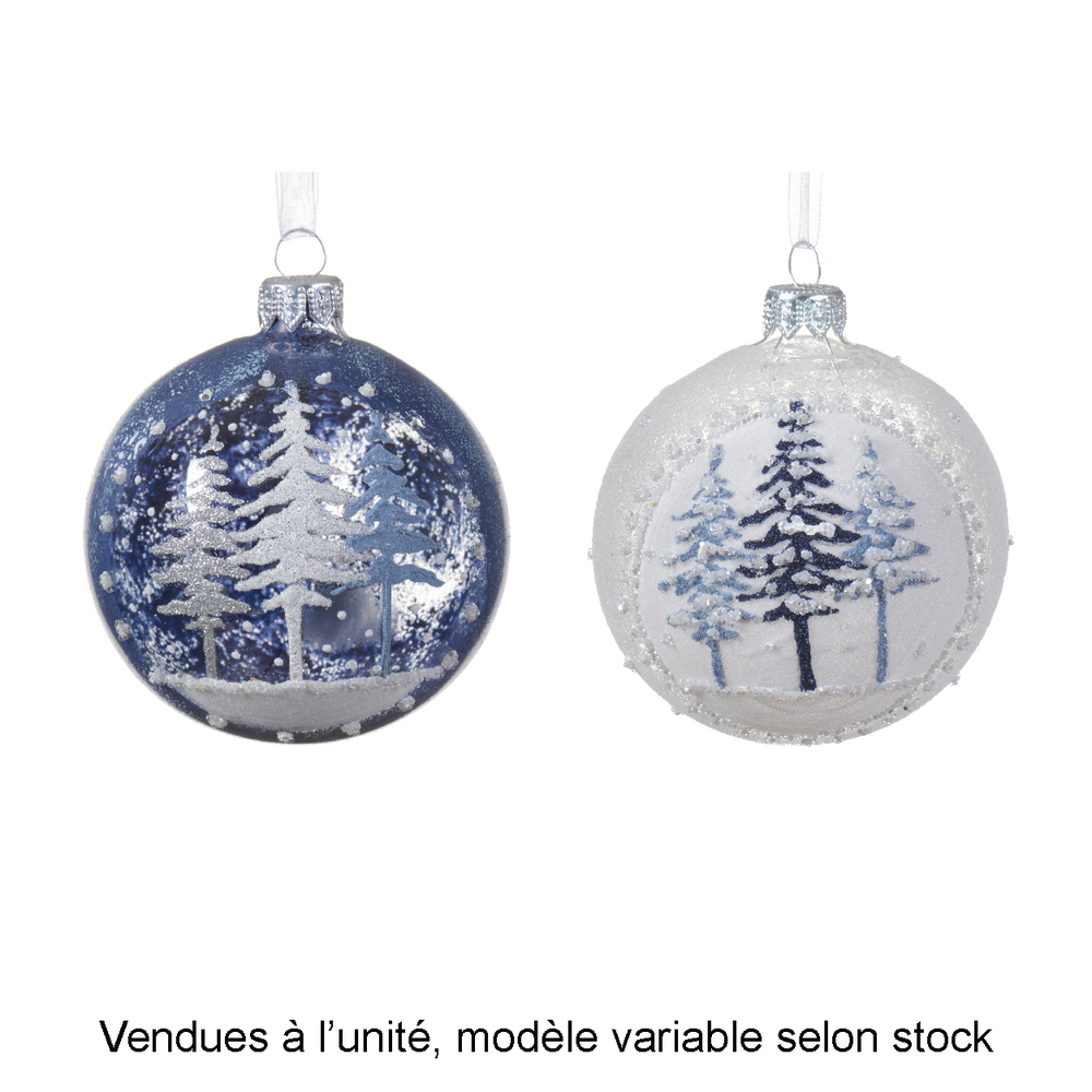Boule de Noël en verre sapins neige - D.8cm