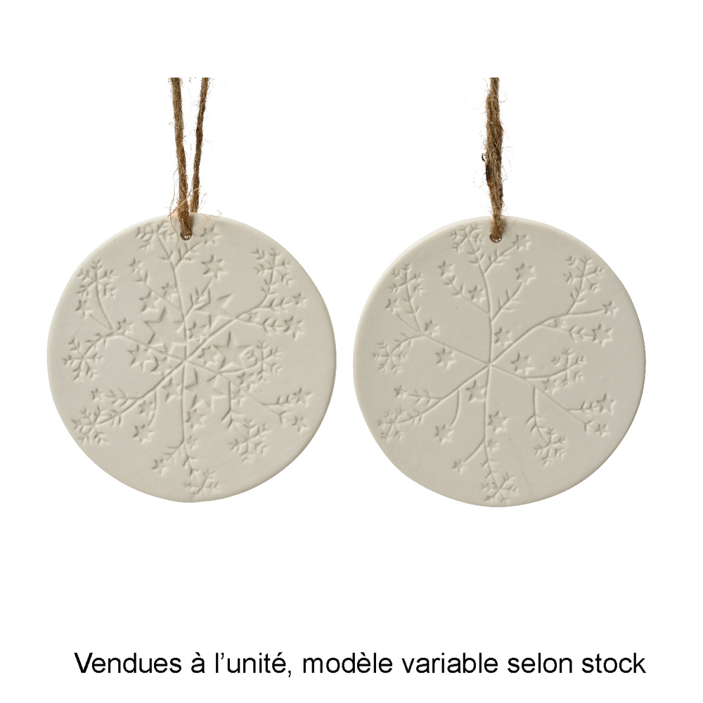 Suspension de Noël en porcelaine : flocon de neige blanc - D.9cm