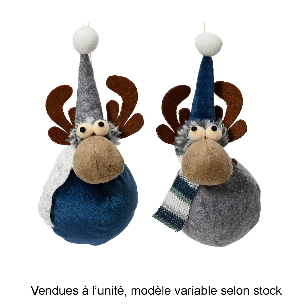 Suspension de Noël en polyester : cerf, coloris bleu - H.15cm
