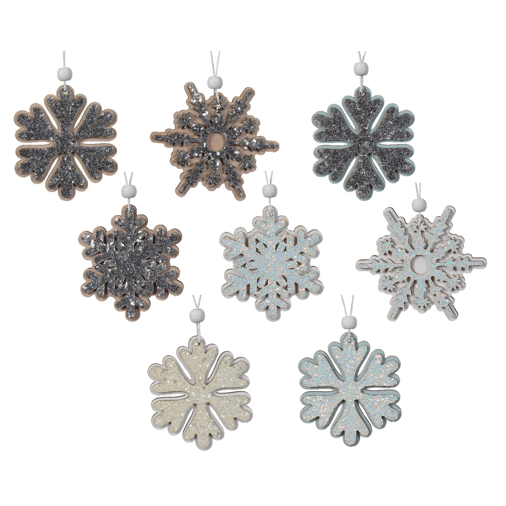 Suspension flocons neige bois perles