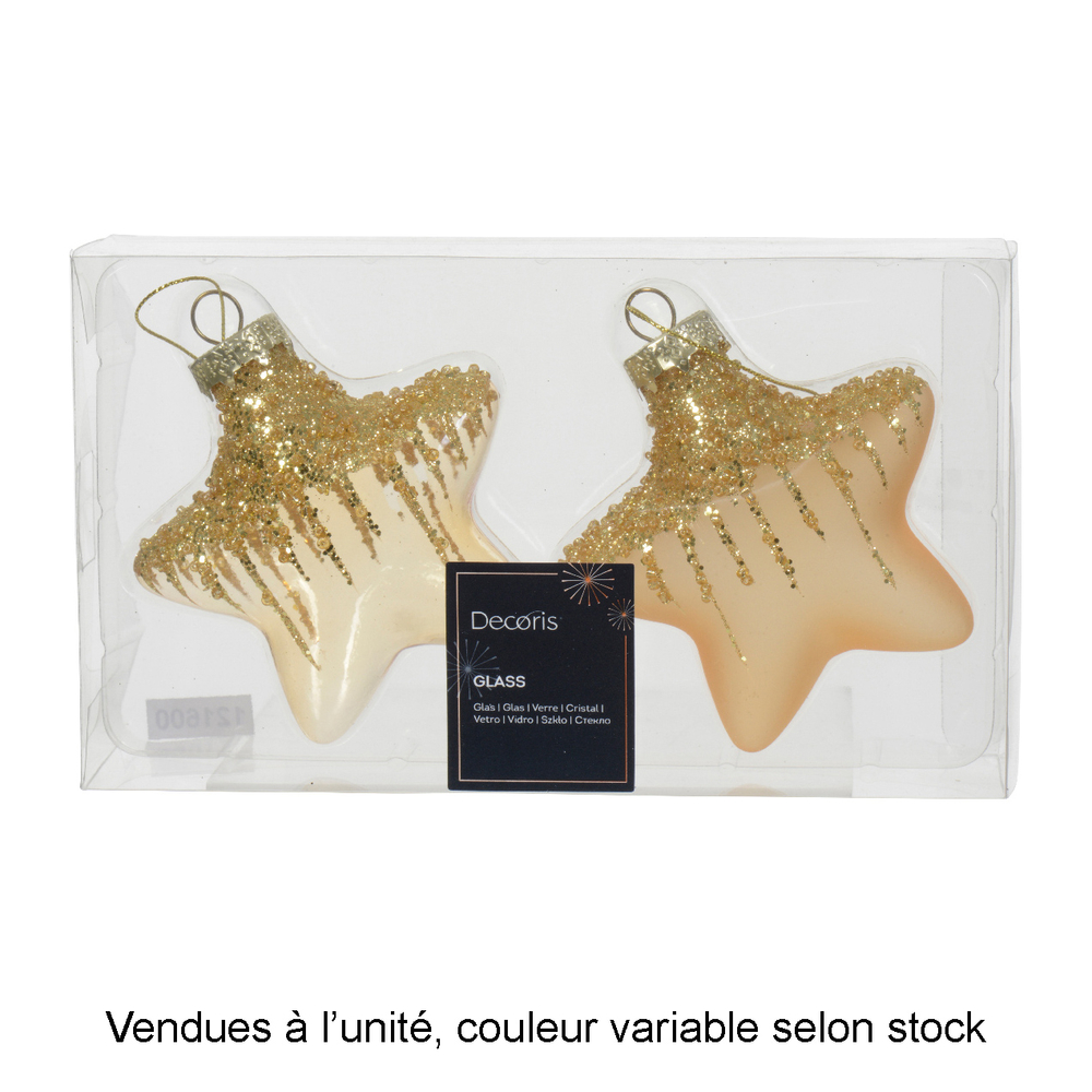 Suspension de Noël en verre : étoile pailletée avec perles, coloris or