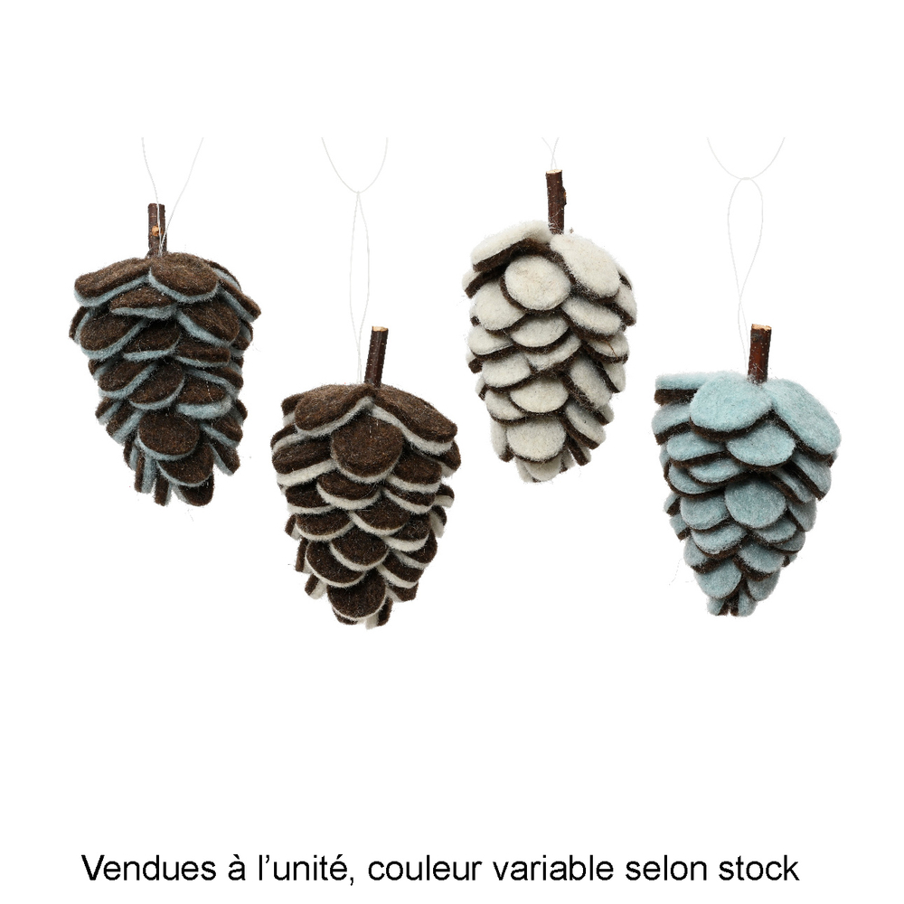 Suspension de Noël en laine : pomme de pin - H.12cm