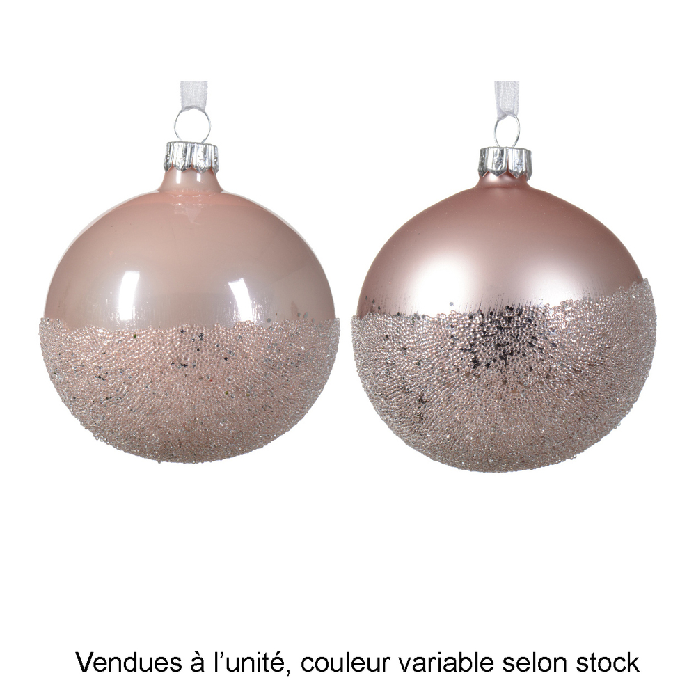 Boule de Noël en verre : bas ballotine, coloris rose poudré - D.8cm
