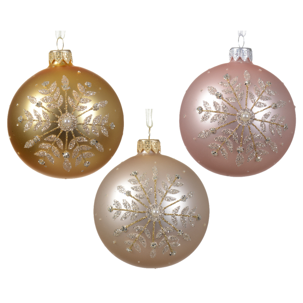 Boule de noël verre flocon branche D 8 cm