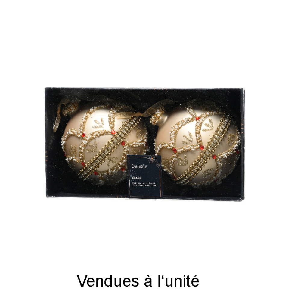 Boule de Noël en verre avec perles et paillettes - D.10cm