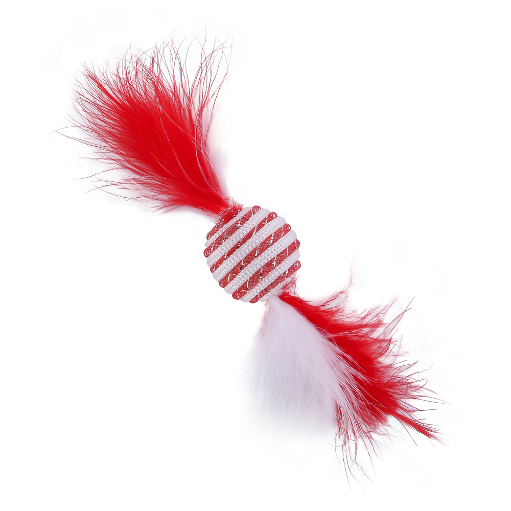 Jouet balle avec plumes pour chat