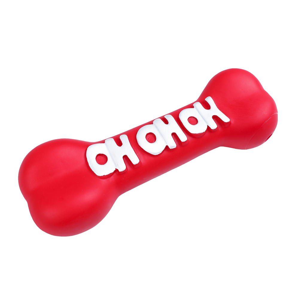 Jouet Os Ho Ho Ho vinyl rouge pour chien