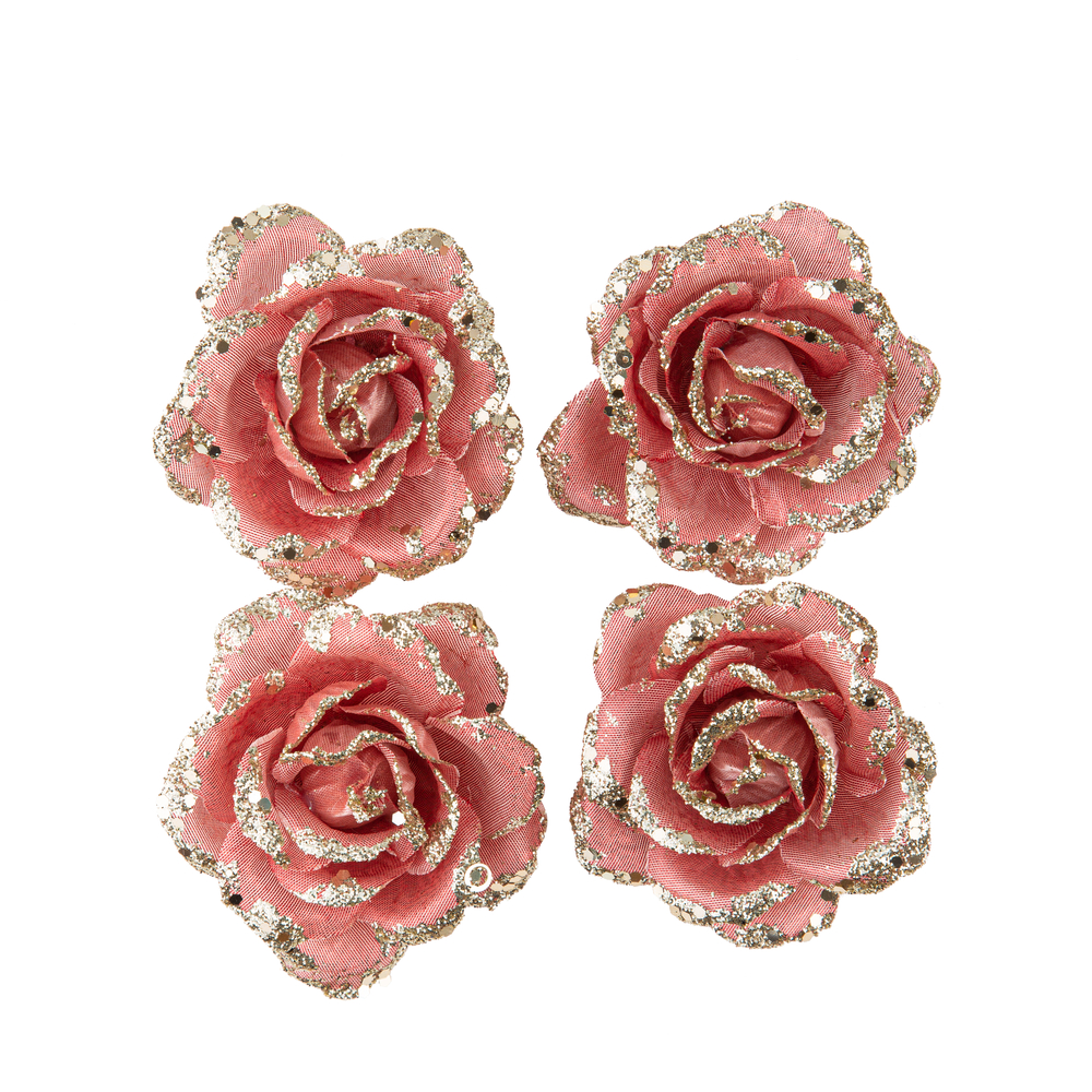 Roses artificielles roses à paillettes x 4