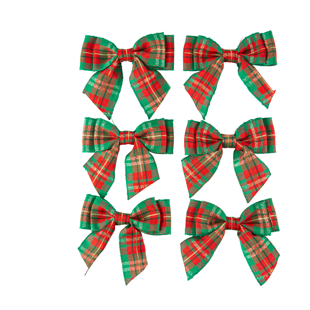 Noeuds Tartan Vert Rouge Or x6
