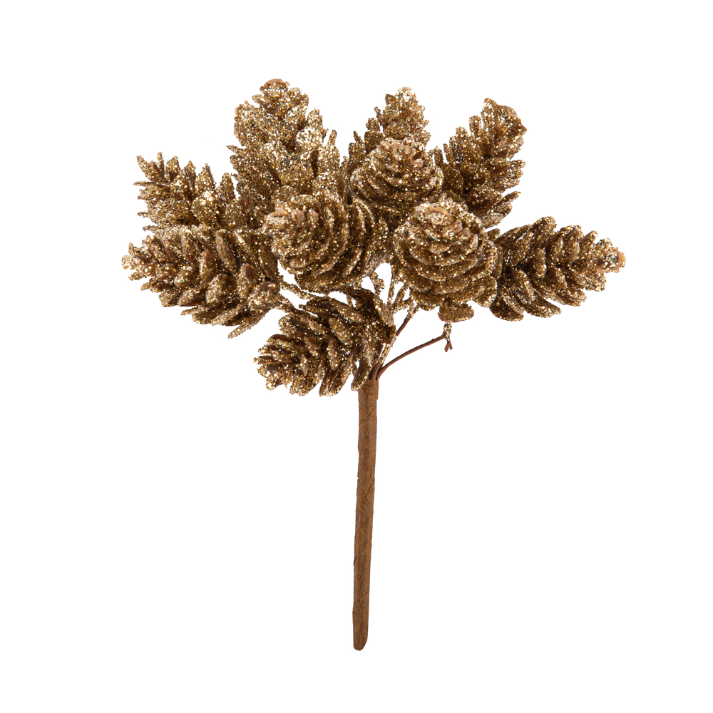 Pommes De Pin Sur Tige Paillettes x12