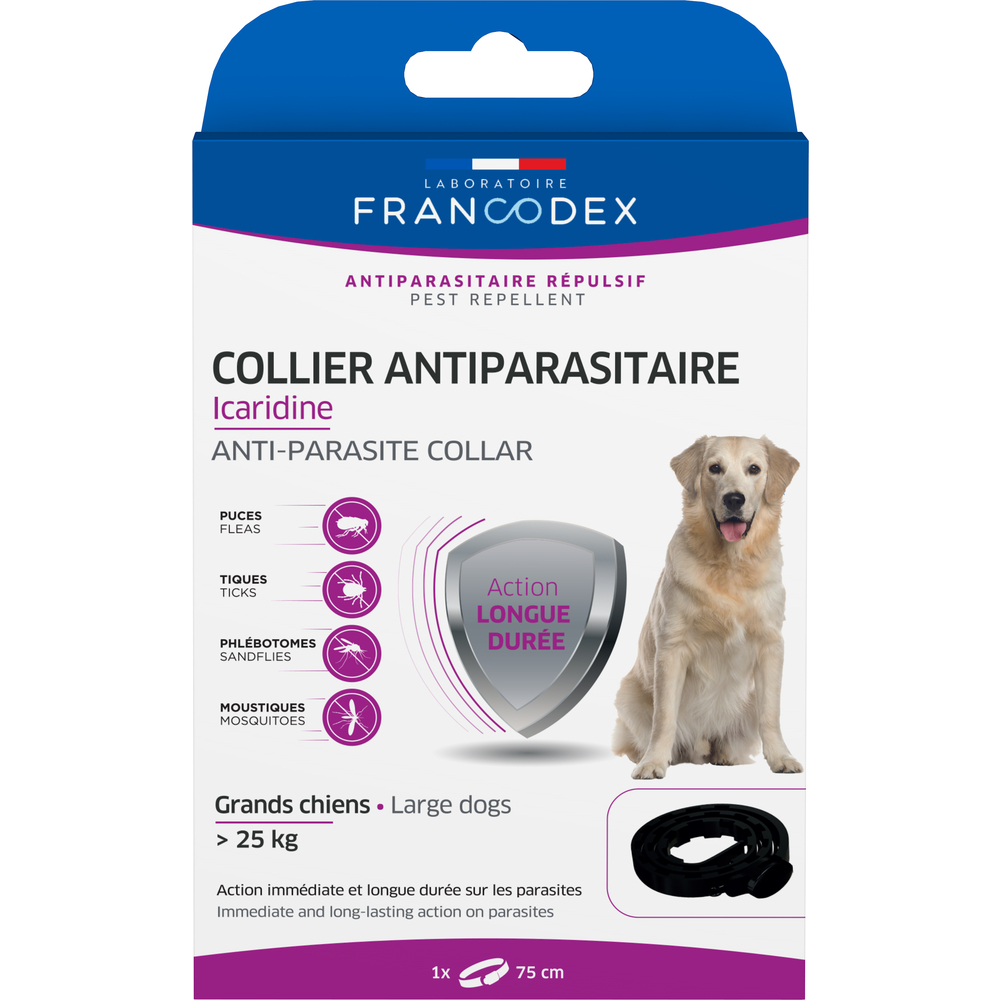 Collier Antiparasitaire Icaridine noir pour grand chien <gt/>25kg