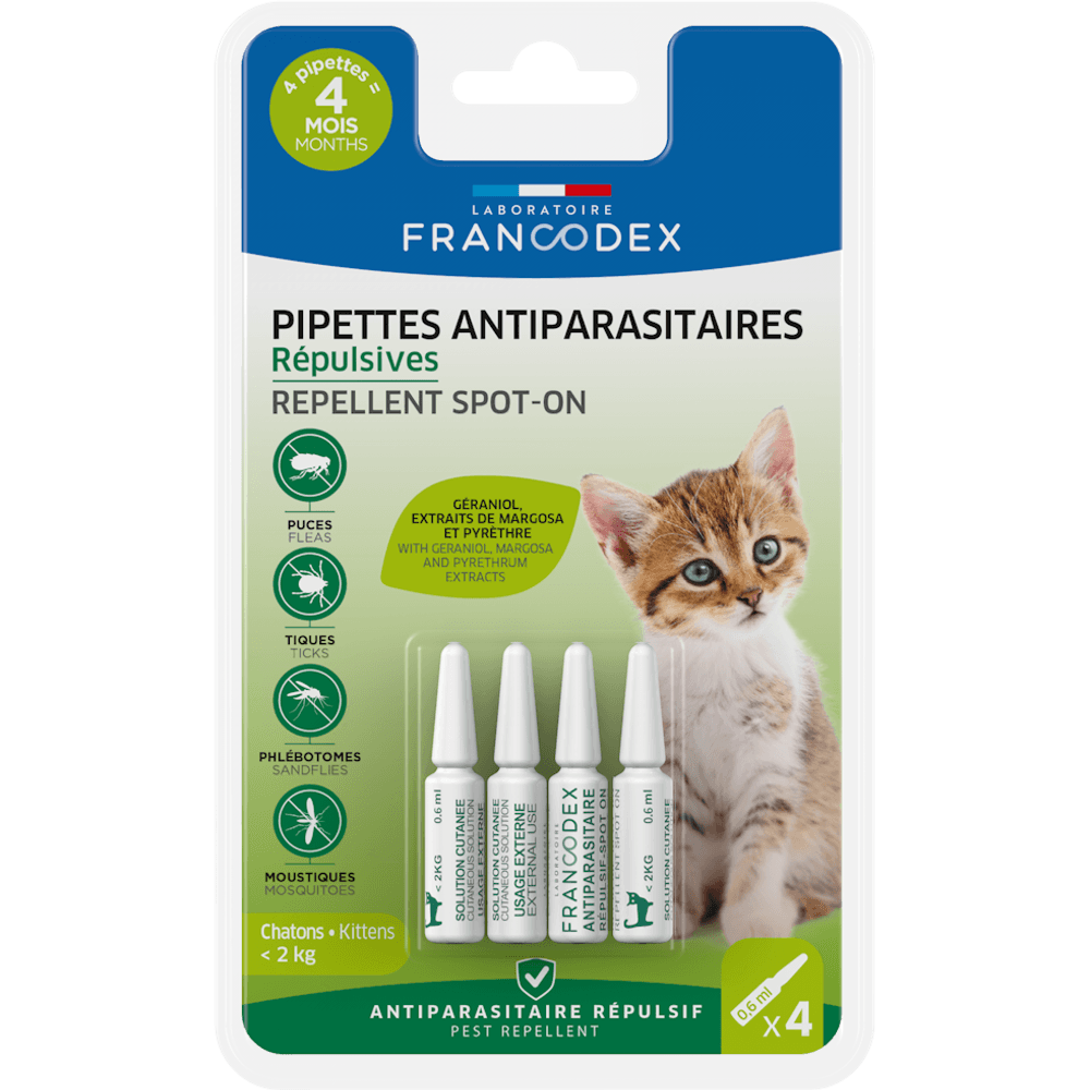 4 Pipettes Insectifuges pour chaton <lt/> 2kg