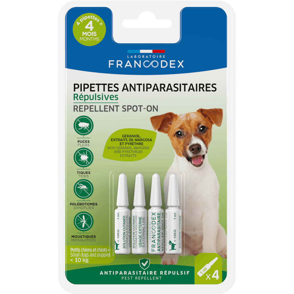 Pipettes insectifuges pour chiot et petit chien x4