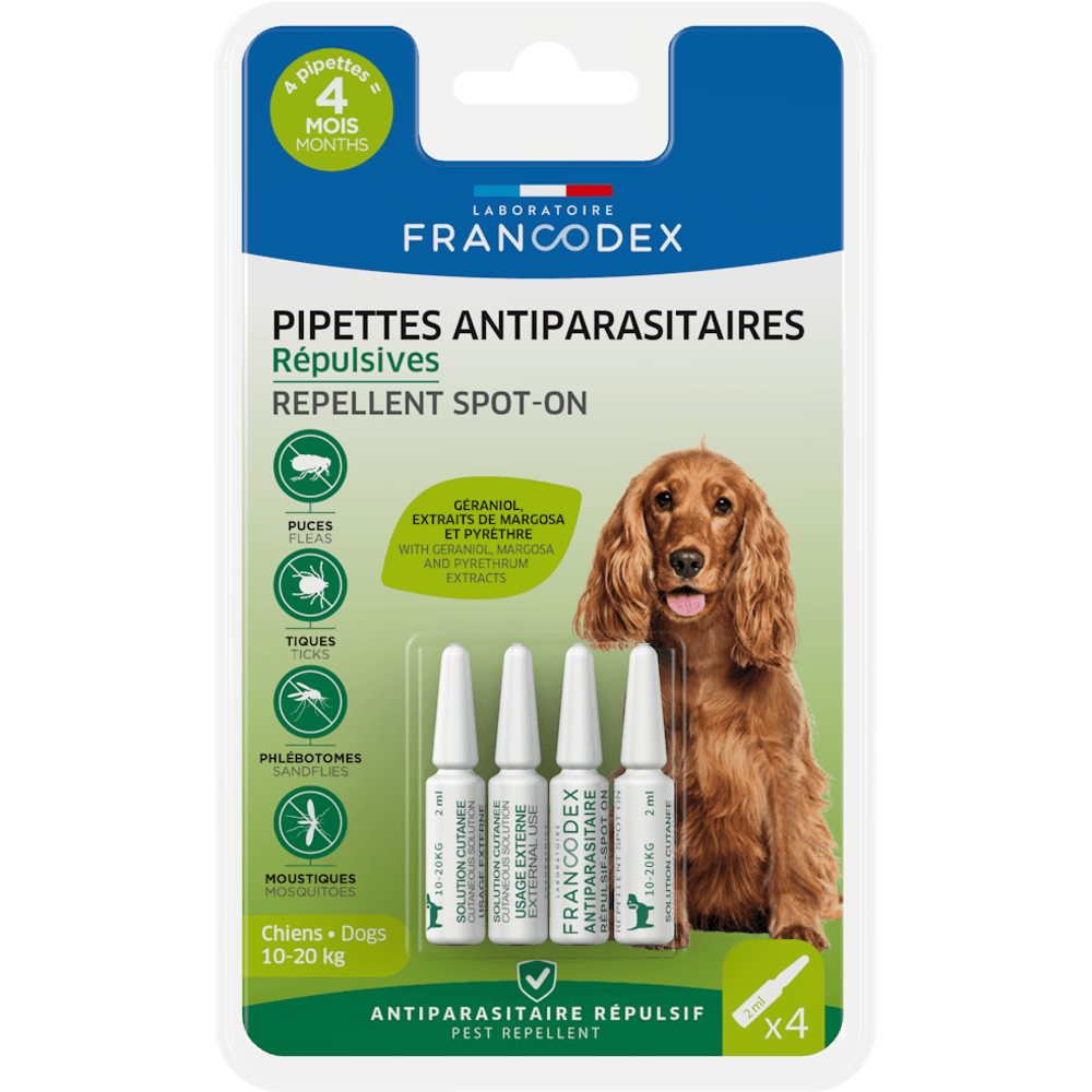 Pipettes insectifuges pour chien de 10-20 kg x4