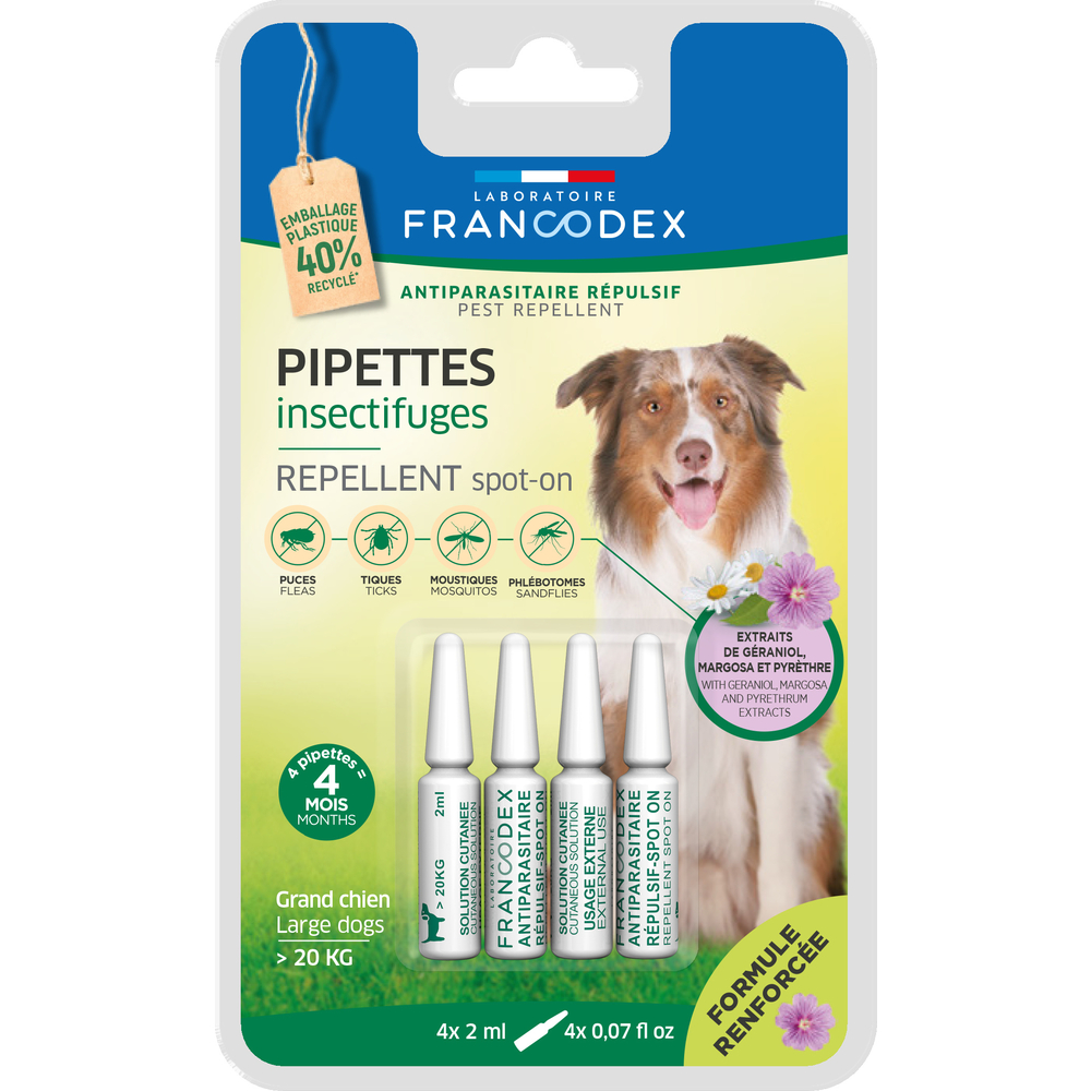 Pipettes insectifuges pour chien <lt/>20 kg x4