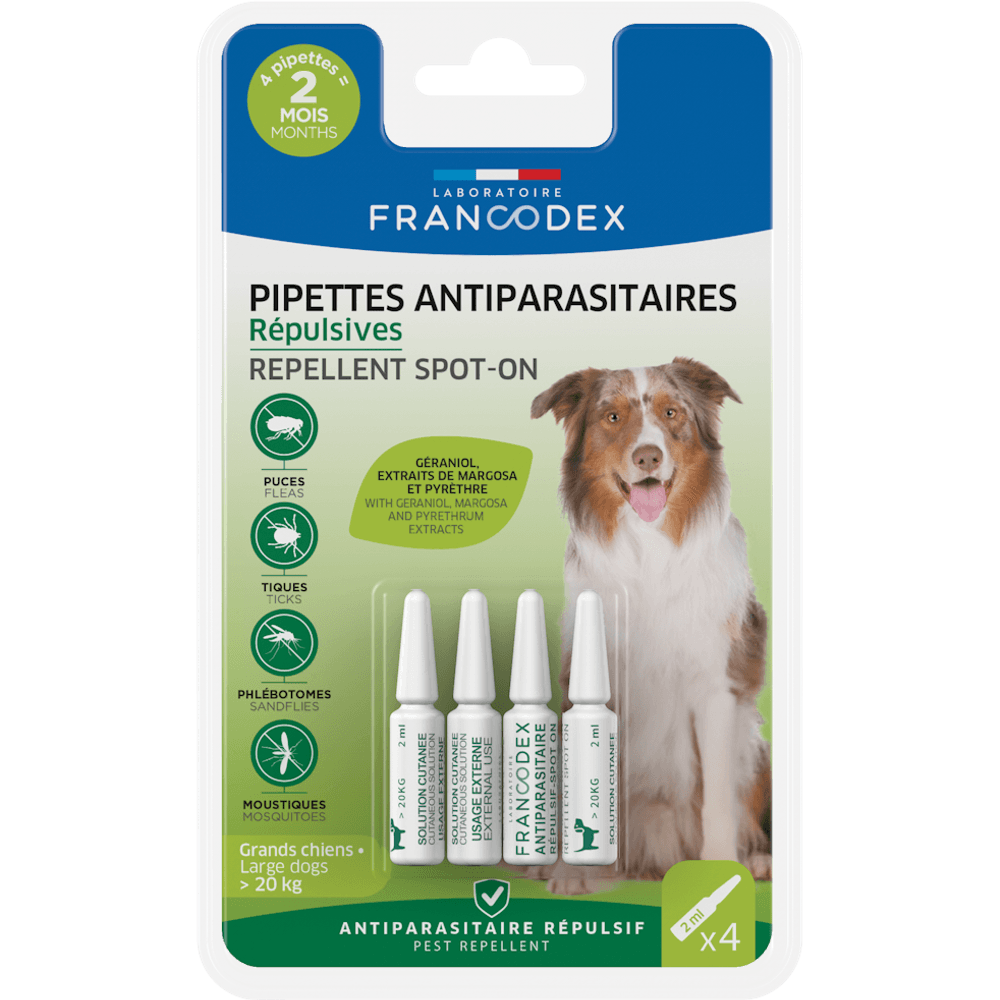 Pipettes insectifuges pour chien <lt/>20 kg x4