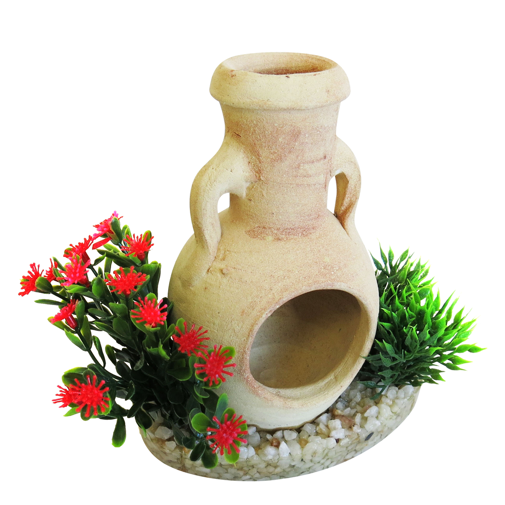 Décor aquarium Tyrol Amphore Fleurs 15cm