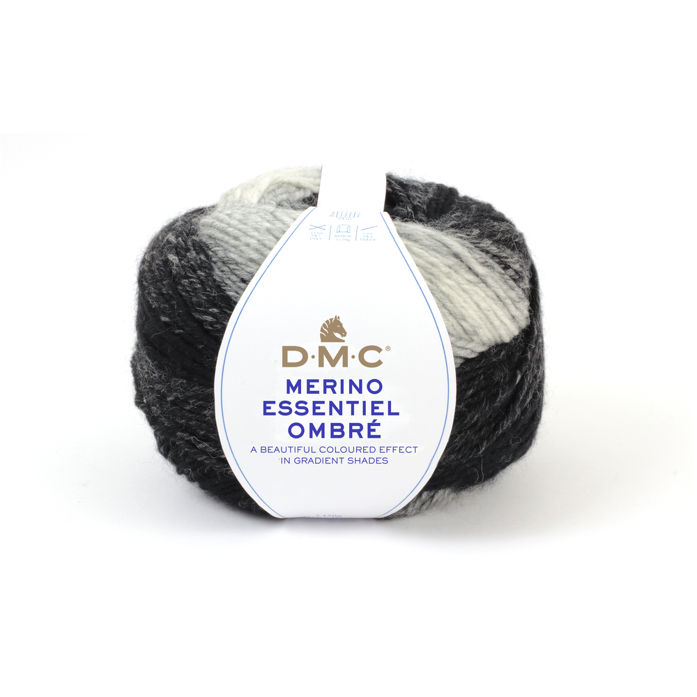 Pelote de laine Merino ombré - Coloris dégradé de noir et blanc 150 gr