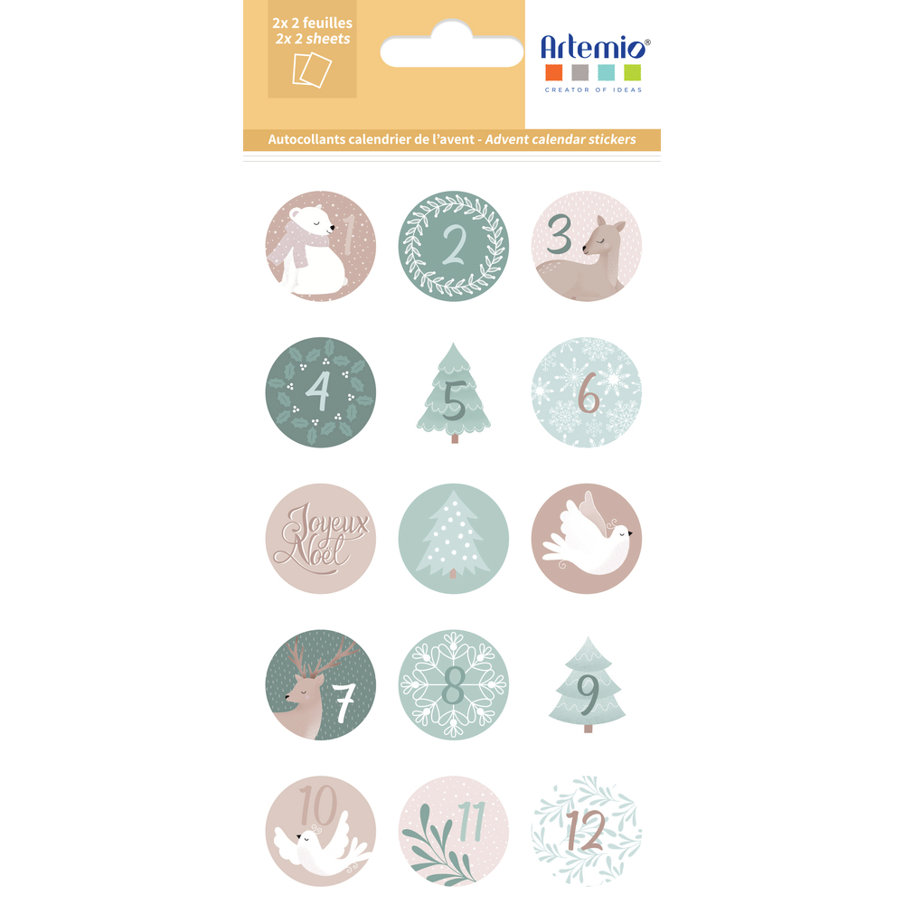 Stickers ronds pour calendrier de l'Avent x 2 Let it snow
