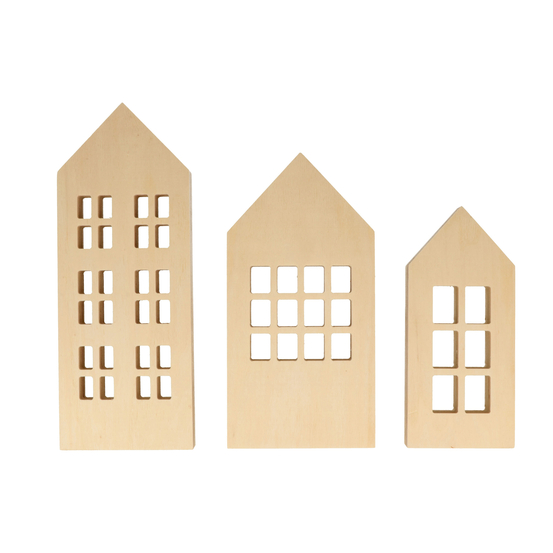 Set de 3 maisons en bois H26-22-18cm