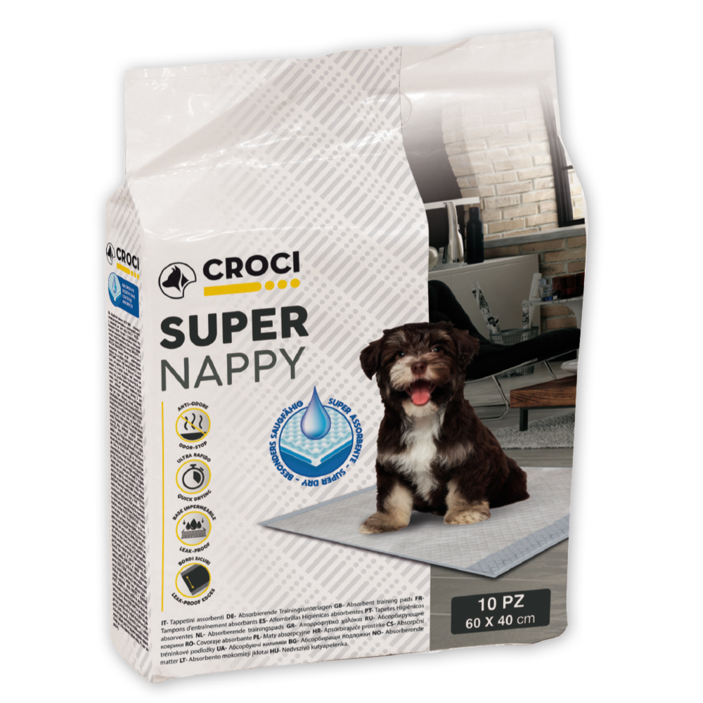 Tapis hygiénique super nappy pour chien 60x40 10 pièces