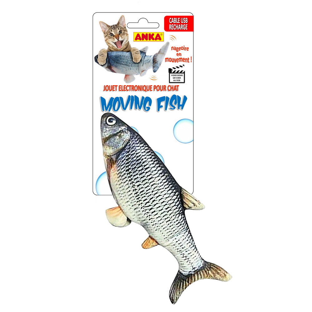 Jouet Moving fish electronique pour chat 31cm gris