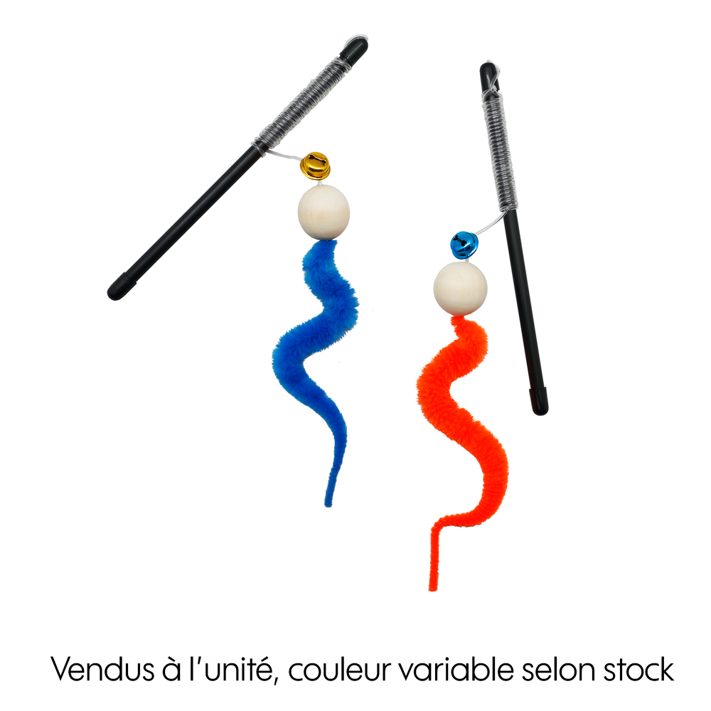 Jouet canne balle bois & serpentin pour chat - 2 coloris disponibles