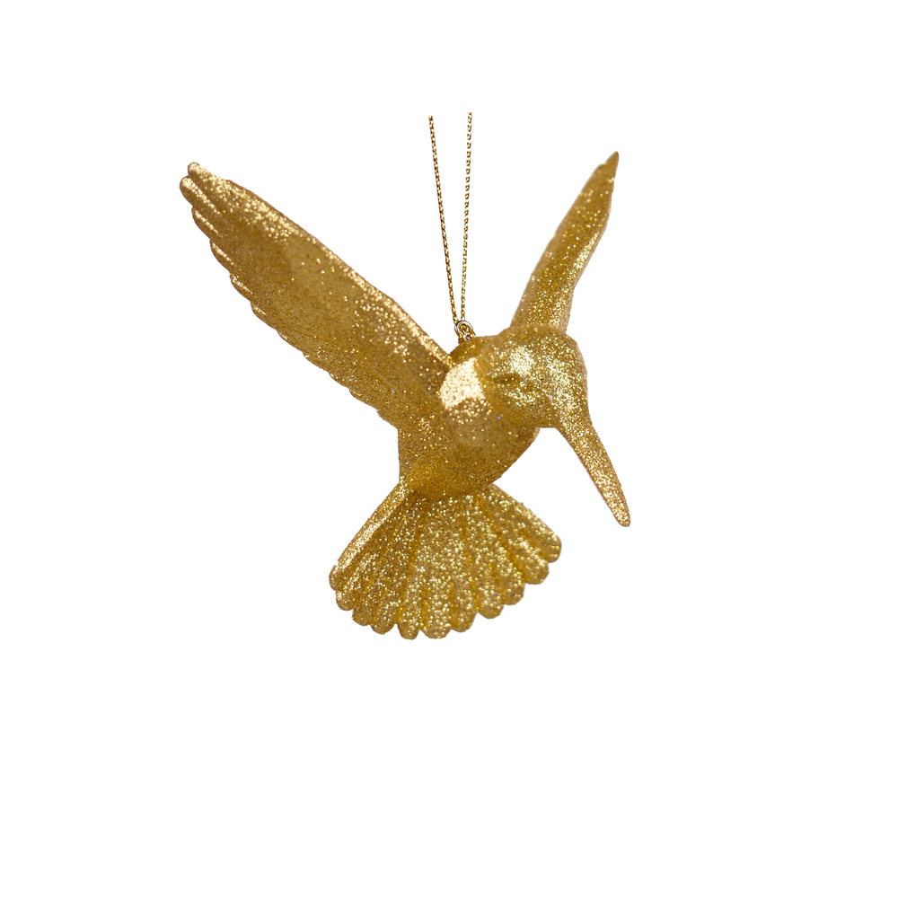 Suspension de Noël : colibri pailleté, coloris or - H.8cm