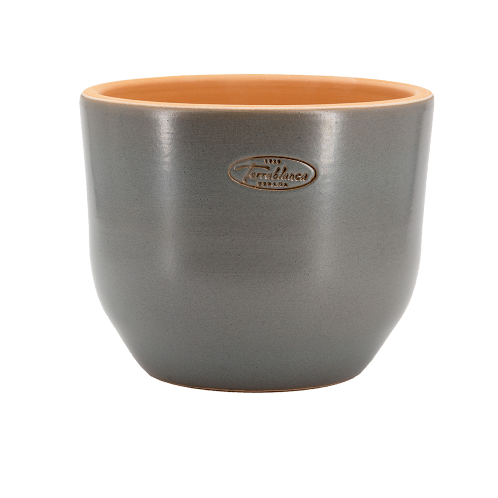 Pot Macetero gris, en terre cuite émaillée - D.26xH.20cm