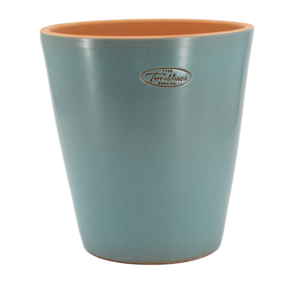 Pot Vaso bleu celeste, en terre cuite émaillée - D.22xH.22cm
