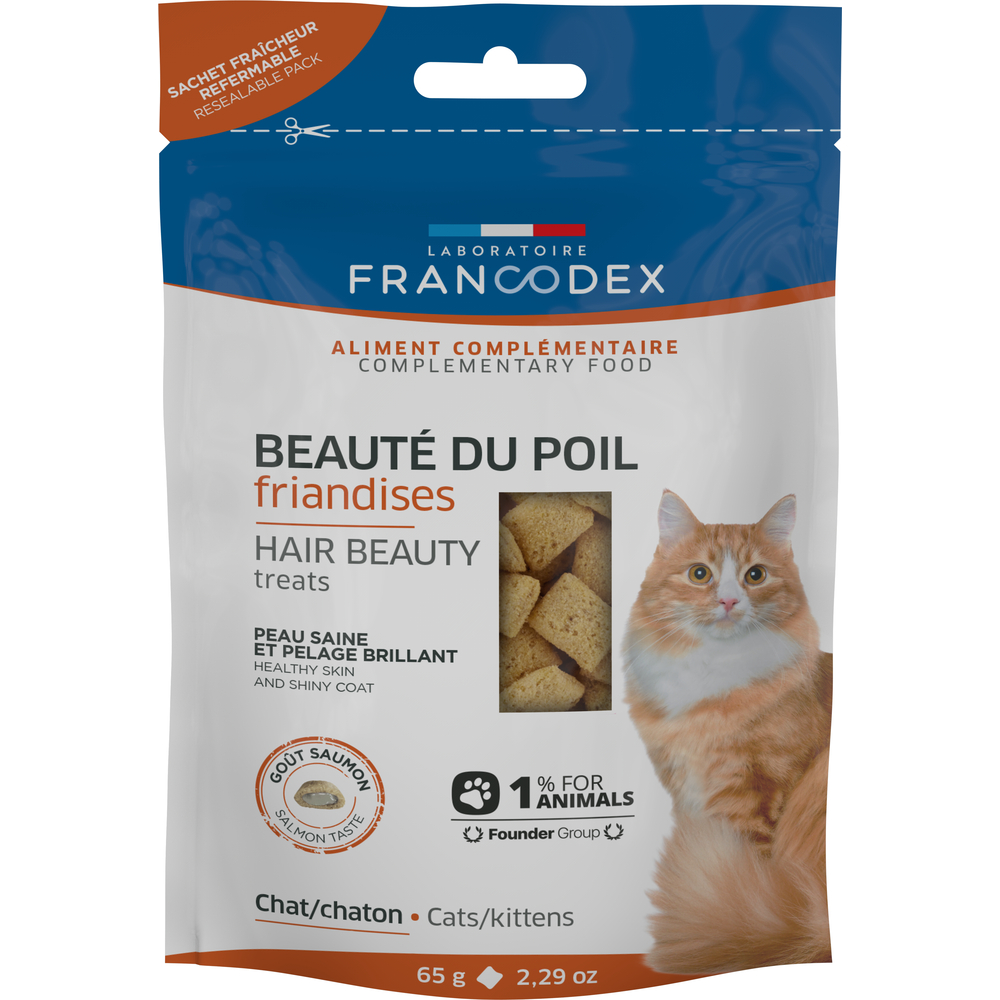 Friandises beauté du poil goût saumon pour chat 65g