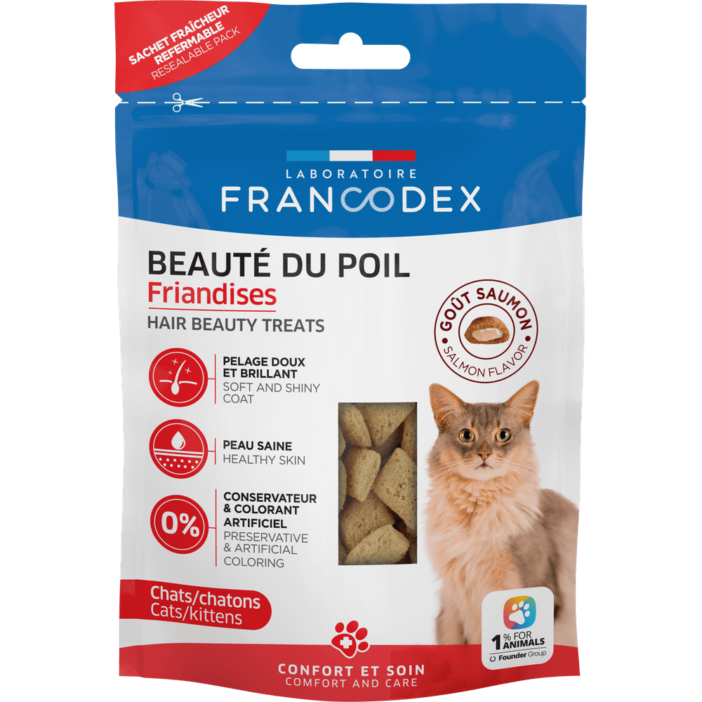 Friandises beauté du poil goût saumon pour chat 65g