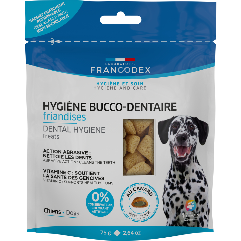 Friandises hygiene bucco-dentaire au canard pour chien 75 g