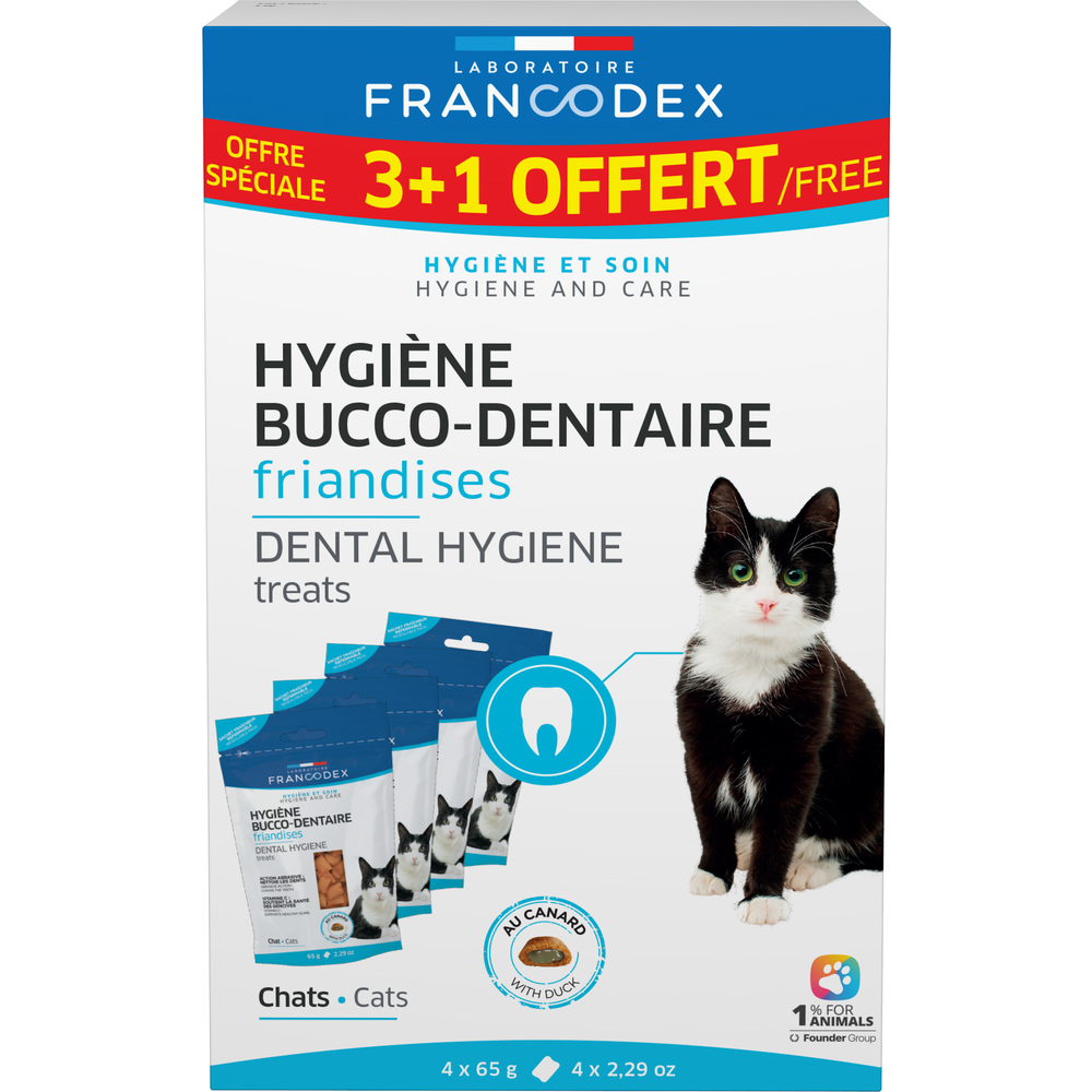 Friandises pour l'hygiène bucco-dentaire du chat - 3 sachets +1 offert