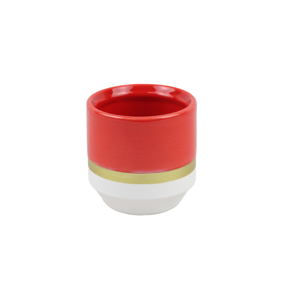 Cache-pot rouge/blanc/or Ø6cm