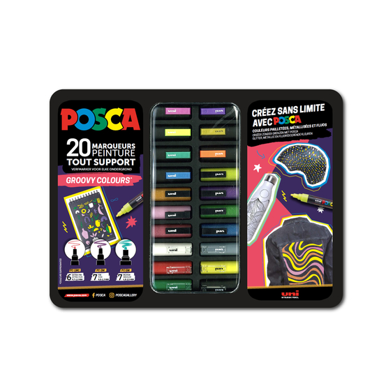 Mallette de 20 marqueurs Posca Groovy color pour peinture tout support