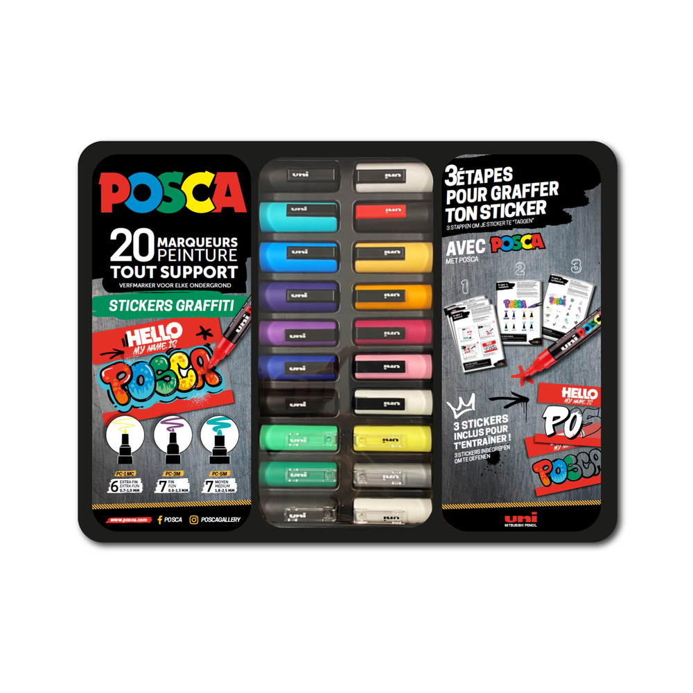 Mallette de 20 marqueurs Posca Graffiti pour création DIY de stickers