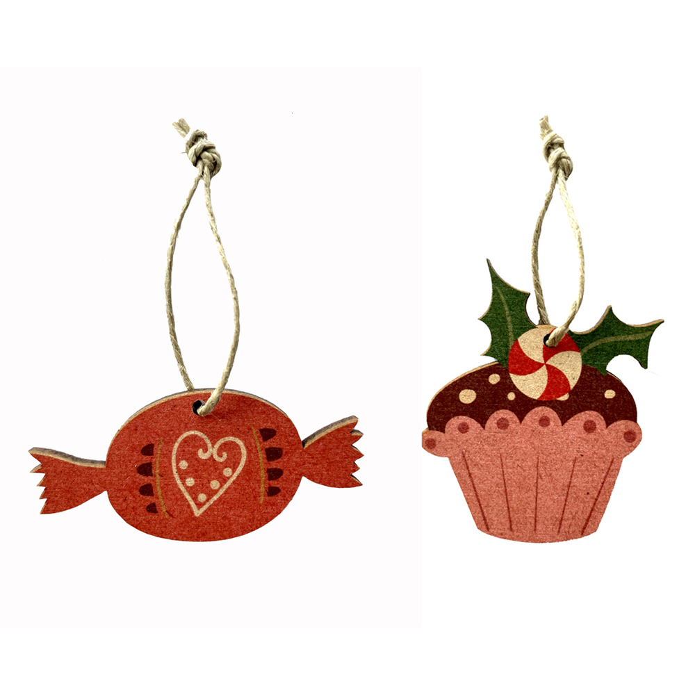 Suspension en bois DIY thème Noël gourmand 2 H.6,2 cm - x12