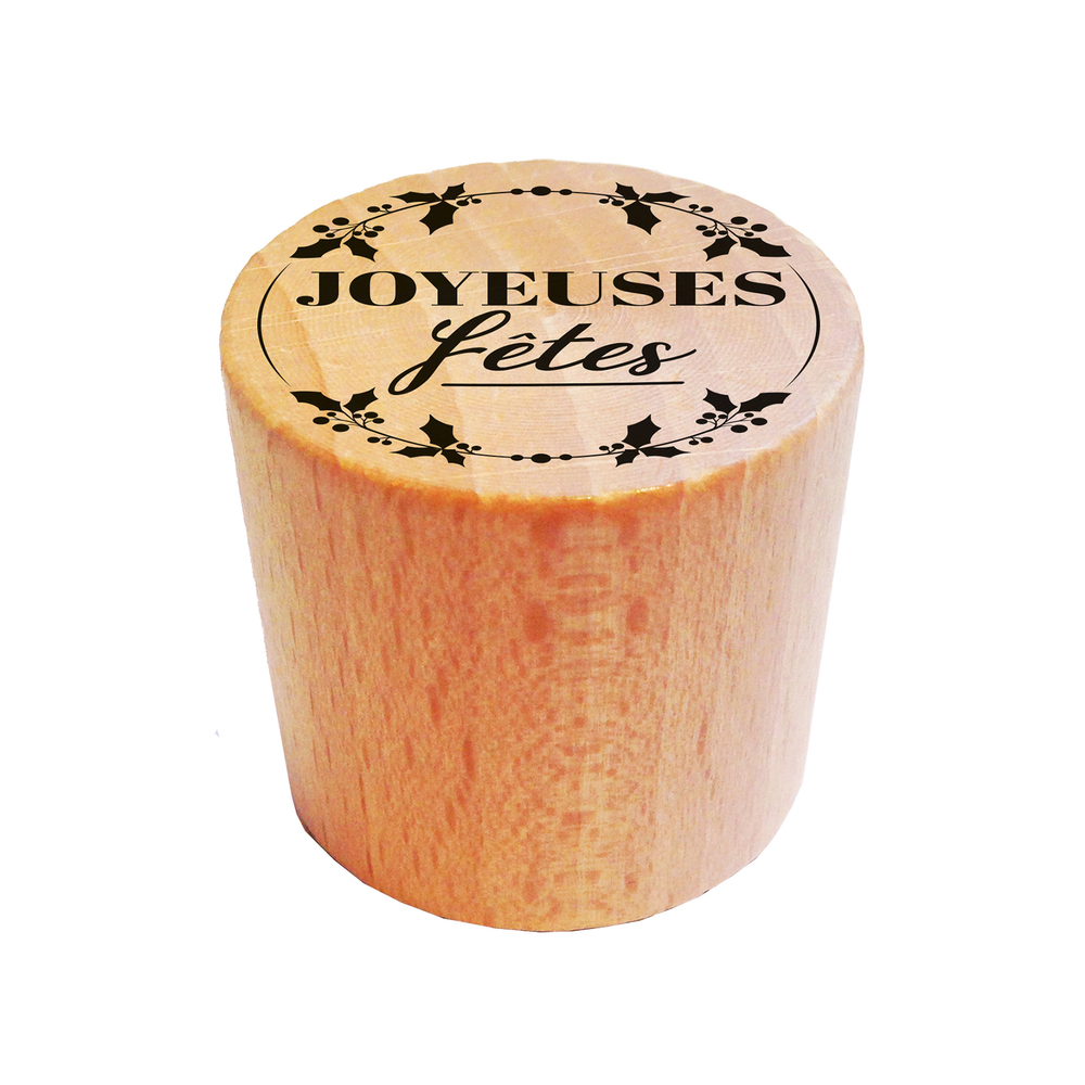 Tampon Bois rond Joyeuses Fêtes