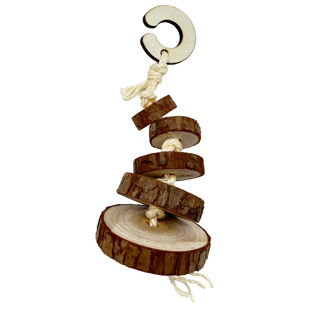 Jouet disques en bois à suspendre pour petits mammifères