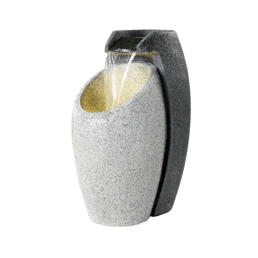 Fontaine LED ovale en polyrésine, coloris gris - L.45,5xl.33xH.65cm