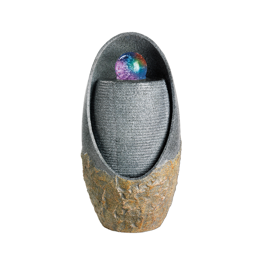 Fontaine LED boule en polyrésine, coloris gris - L.29,8xl.30,8xH.59cm