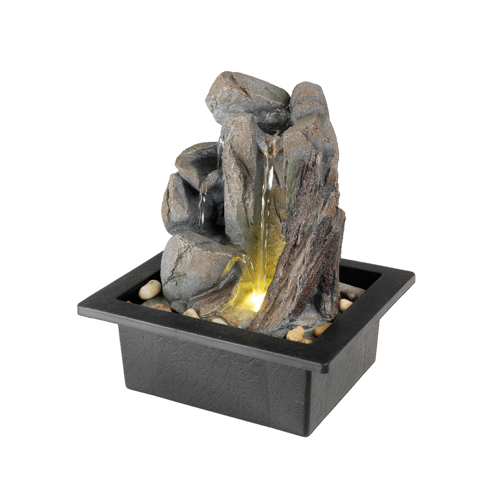 Fontaine LED roche en polyrésine, coloris gris - L.18,8xl.21,5xH.24cm 