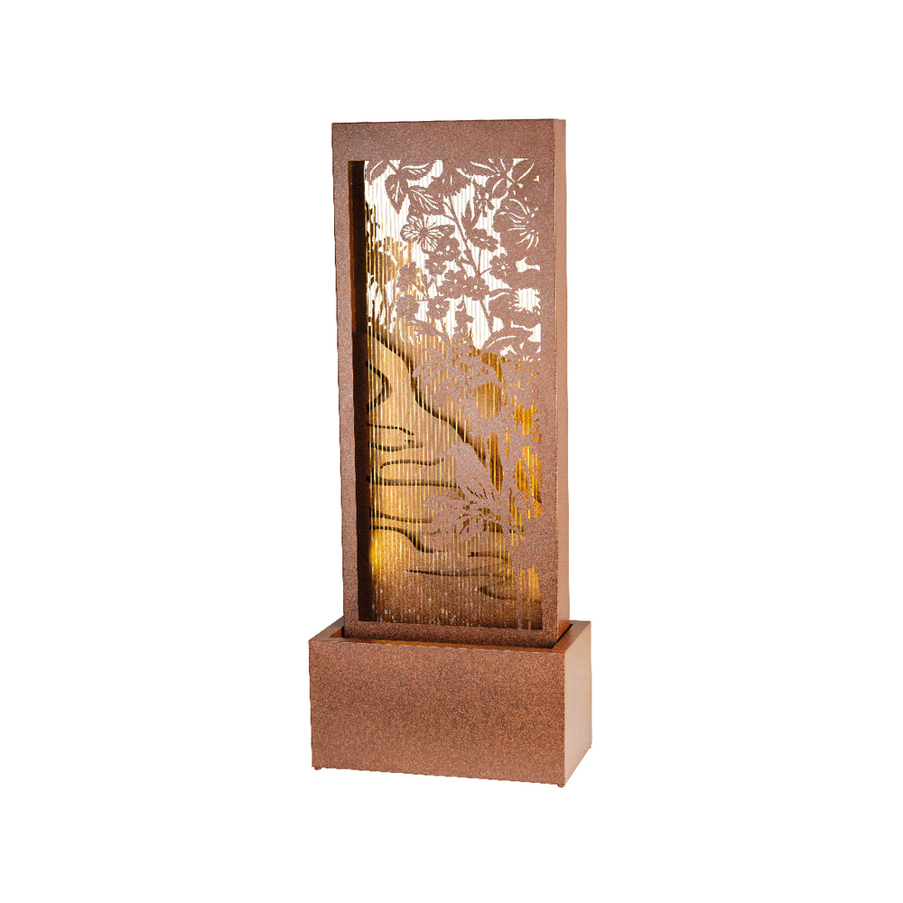 Fontaine LED en acier galvanisé, coloris brun - L.25xl.50xH.123cm 