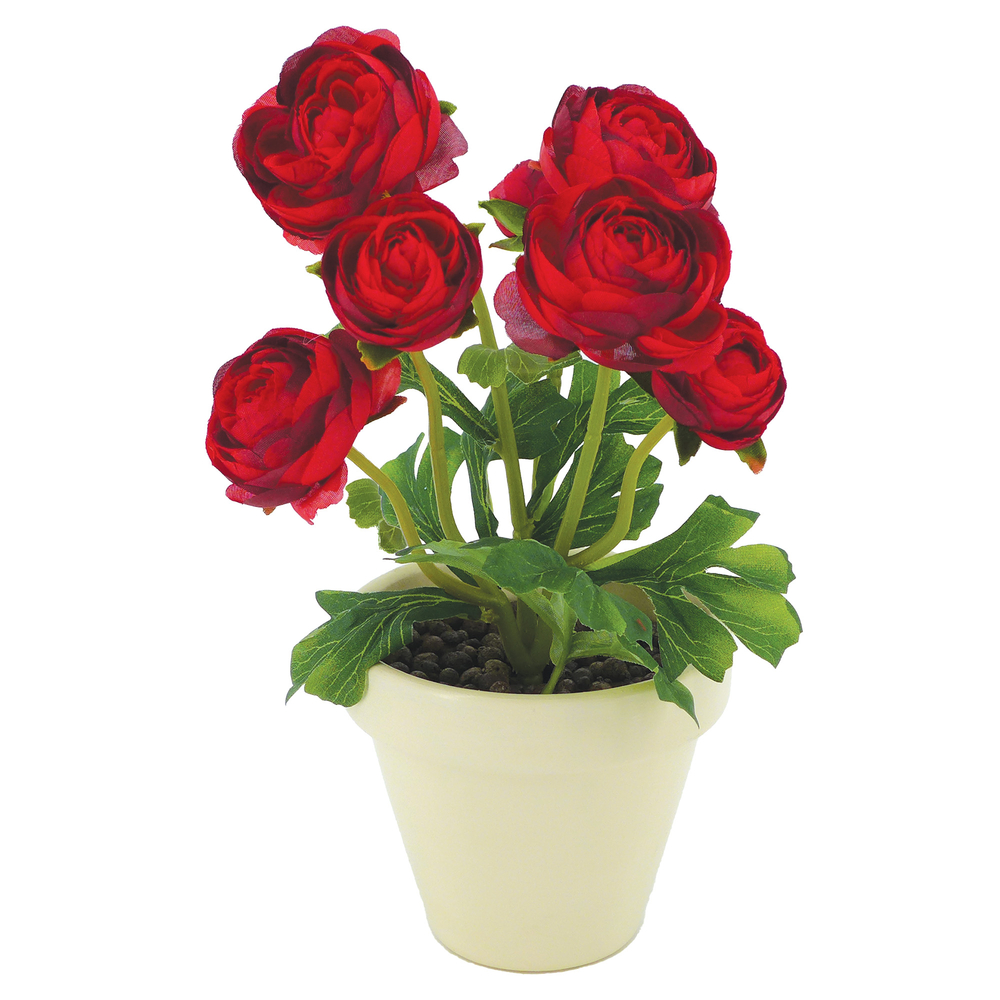 Fleurs artificielles - renoncules rouges en pot terre cuite H29 D17cm