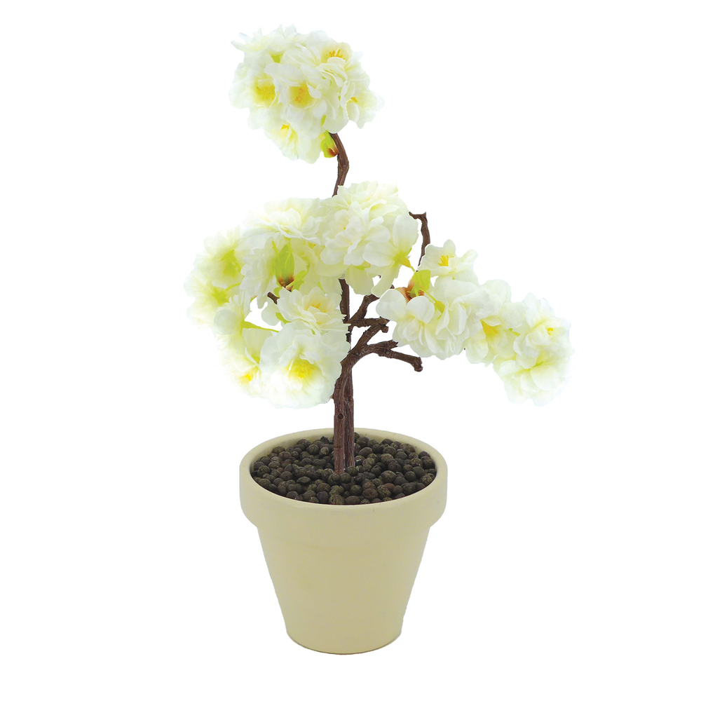 Fleurs artificielles - cerisier blanc en pot terre cuite H.37 D.19cm