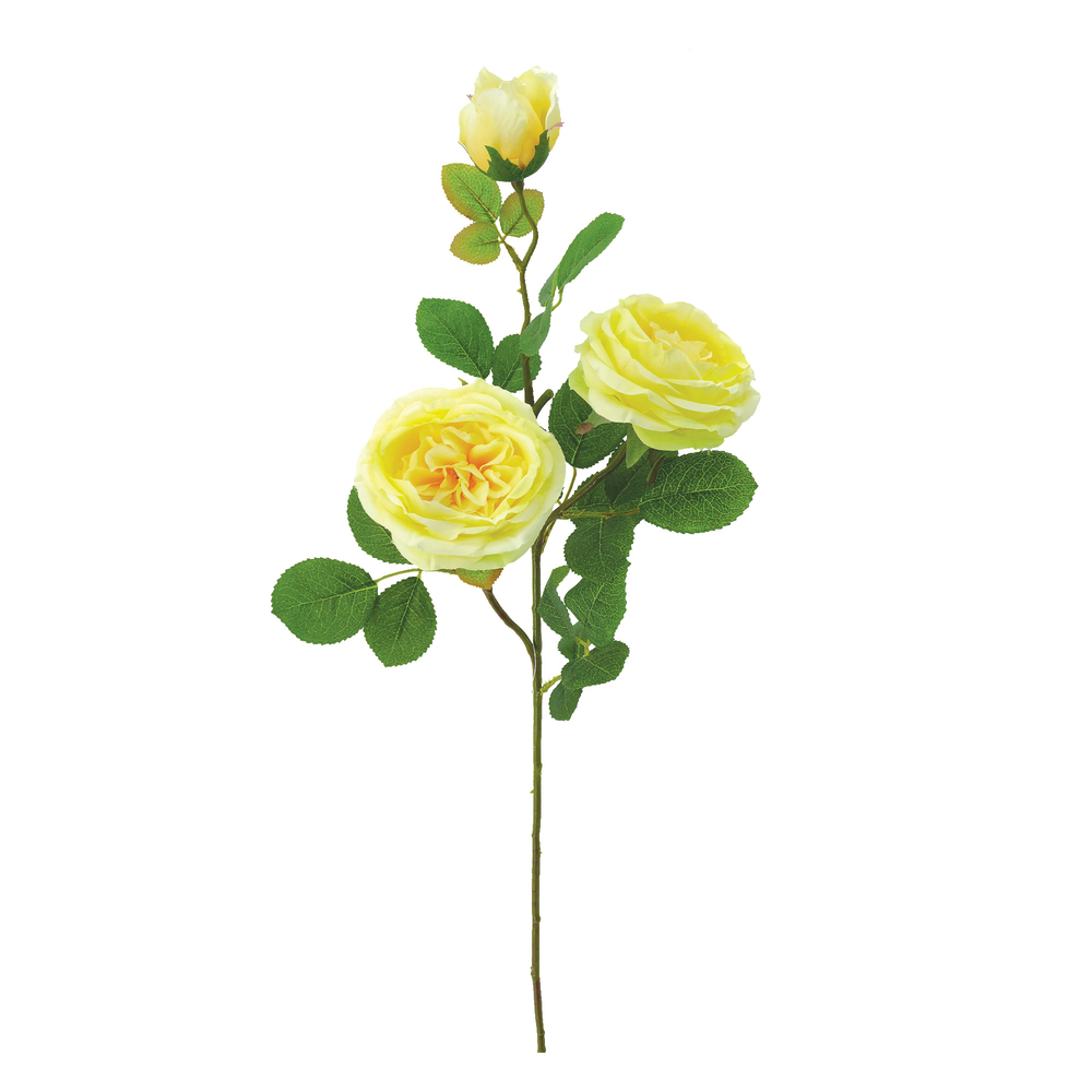 Fleur artificielle tige de rose coloris jaune pâle H.74cm